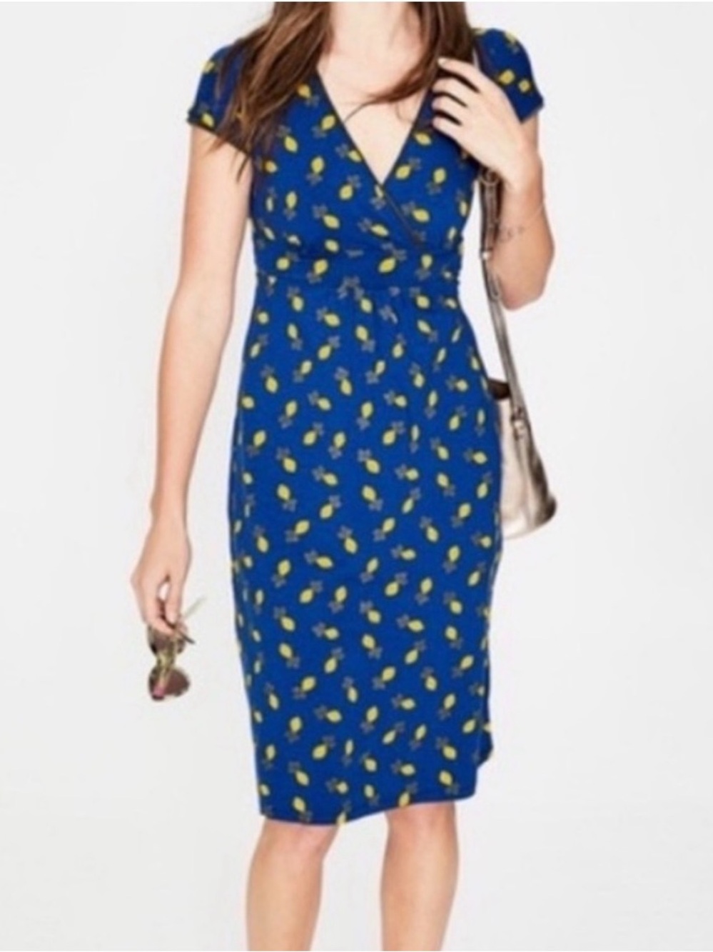 Boden Lola Lemon Print Blue Dress - Picture 11 of 12